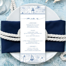 Coastal Lighthouse Blue Toile Wedding Menu