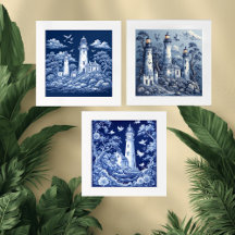Coastal Lighthouse French Toile Inspired Nautical 