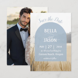 Coastal Meadow Elegant Blue Arch met Foto Terug Save The Date