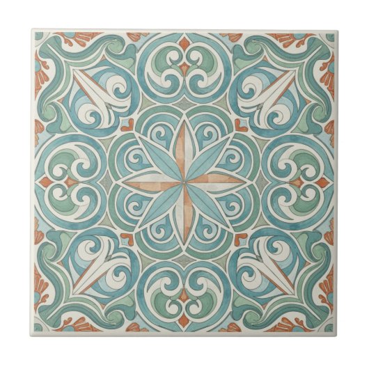Coastal Mediterranean Pattern Pat#8 Teal ID1195 Tegeltje (Voorkant)