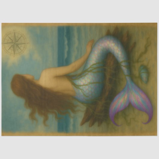 Coastal Mermaid Siren Decoupage Tissuepapier (Voorkant)