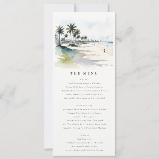 Coastal Miami Beach Palm Tree Bruiloft Menu Kaart (Voorkant)
