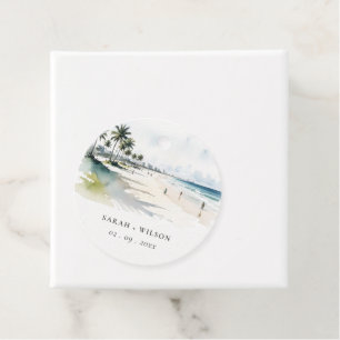 Coastal Miami Beach Palm Tree Waterverf Bruiloft Bedankjes Labels
