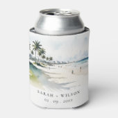Coastal Miami Beach Palm Tree Waterverf Bruiloft Blikjeskoeler (Blikje Voorkant)