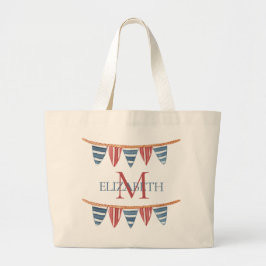 Coastal Nautical Beach Flags Monogram Grote Tote Bag