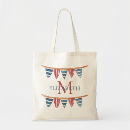Coastal Nautical Beach Flags Monogram Tote Bag