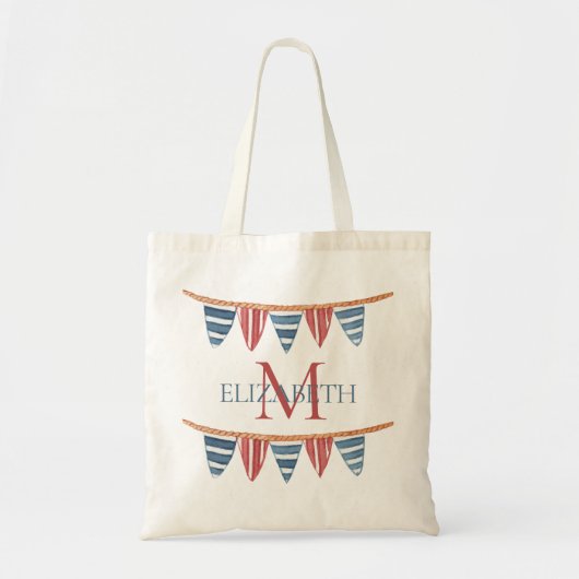 Coastal Nautical Beach Flags Monogram Tote Bag (Voorkant)