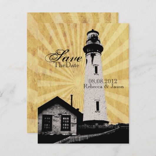 Coastal Nautical Lighthouse Wedding save the date Aankondigingskaart (Voorkant / Achterkant)