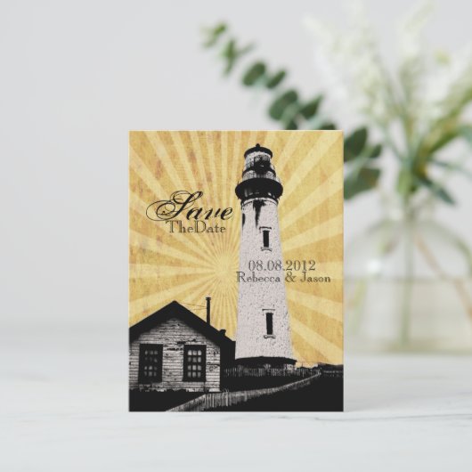 Coastal Nautical Lighthouse Wedding save the date Aankondigingskaart (Staand voorkant)
