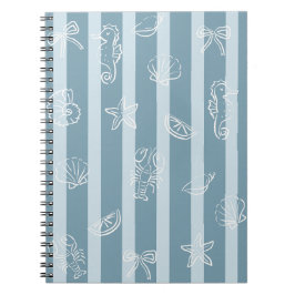 Coastal Nautical Pattern | Blue Sea Shell & Seahor Notitieboek