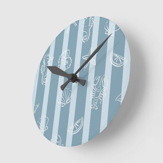 Coastal Nautical Pattern | Blue Sea Shell & Seahor Ronde Klok (Hoek)