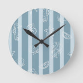 Coastal Nautical Pattern | Blue Sea Shell & Seahor Ronde Klok (Voorkant)