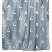 Coastal Nautical Sailboats on Blue Stripes