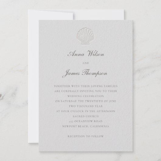 Coastal Nautical Seashell formele klassieke bruilo Kaart (Voorkant)