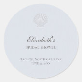 Coastal Nautical Shell Blue Elegant Bridal Shower Ronde Sticker (Voorkant)