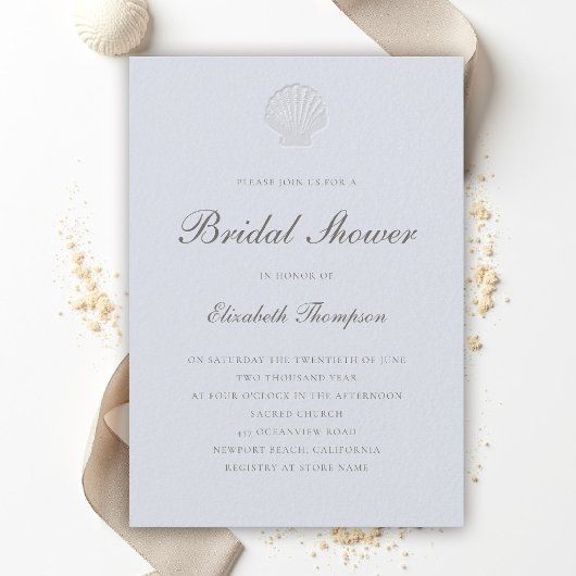 Coastal Nautical Shell Formal Blue Bridal Shower Kaart