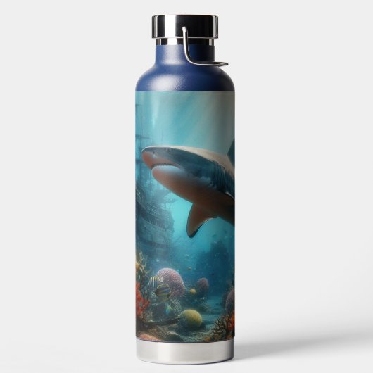 Coastal/nautical tiger shark & coral reef waterfles (Links)