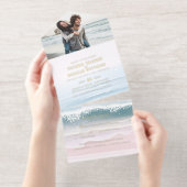 Coastal Ocean Beach All in One Wedding Invite All In One Uitnodiging (Uittrekbaar)