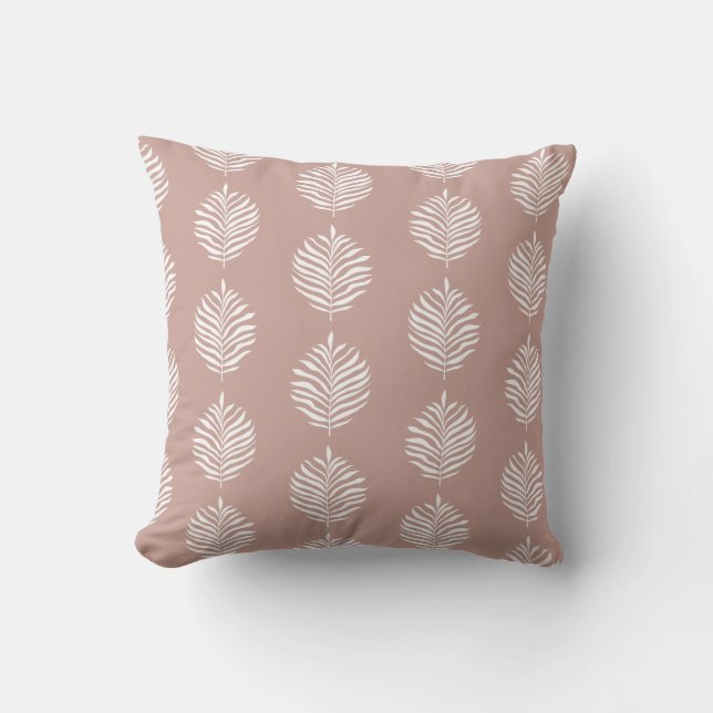 Coastal Palm Leaf Pattern Misty Roos Kussen (Voorkant)