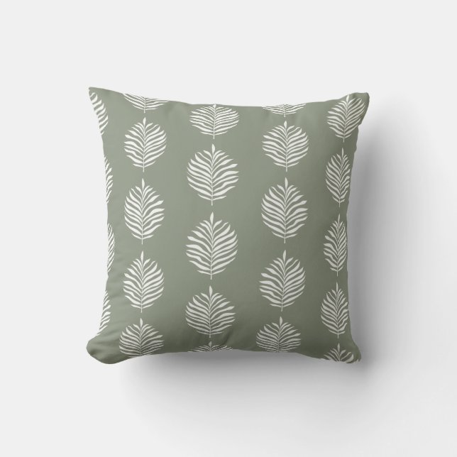 Coastal Palm Leaf Pattern Salie Green Kussen (Voorkant)
