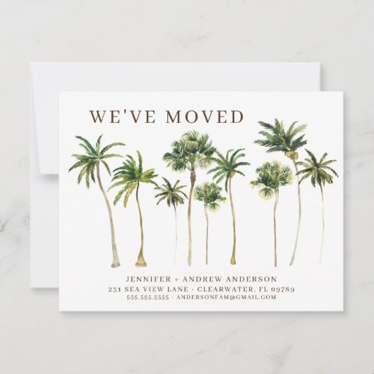 Coastal Palm Tree Moving Announcement Kaart (Voorkant)