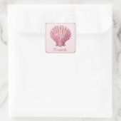 Coastal Pink Seashell gepersonaliseerd Vierkante Sticker (Tas)
