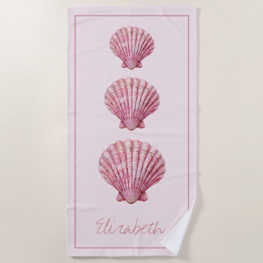 Coastal Pink Seashells gepersonaliseerd Strandlaken (Voorkant)