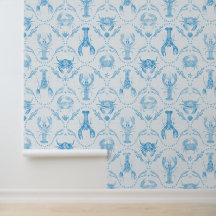 Coastal Preppy Lobster and Crabs in Light Blue