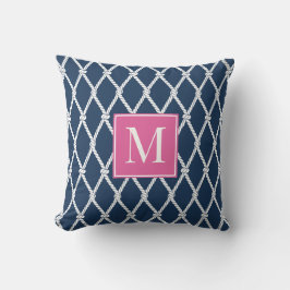 Coastal Preppy Nautical Monogram – Navy & Hot Pink Buitenkussen