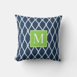 Coastal Preppy Nautical Monogram – Navy & Lime Buitenkussen
