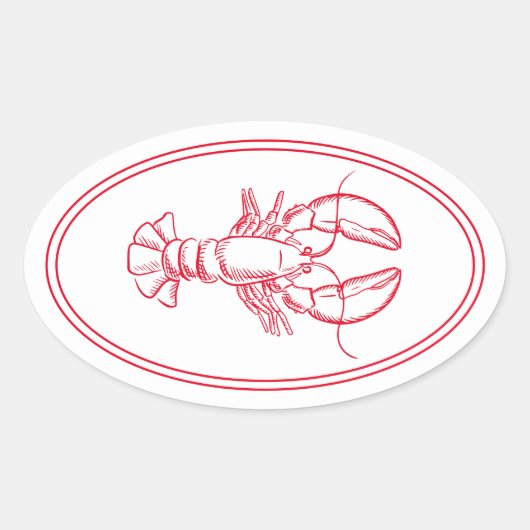 Coastal Preppy Red en White Lobster Ovale Sticker (Voorkant)