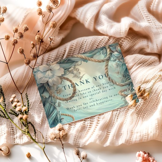 Coastal Rope Botanical Ocean Wedding Bedankkaart