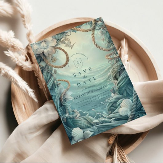 Coastal Rope Botanical Ocean Wedding Save The Date