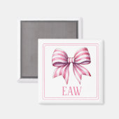Coastal Roze en Witte Waterverf Bow Monogram Magneet (Voorkant / Achterkant)