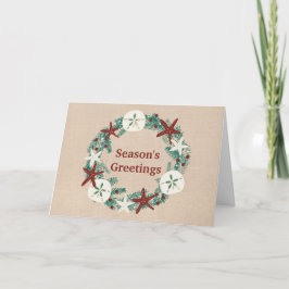 Coastal Rustic Beach Christmas Wreath Feestdagen Kaart
