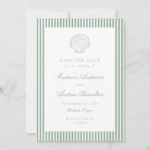 Coastal Sage Stripe Shell Wedding Save the Date (Voorkant)