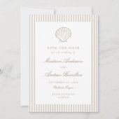Coastal Sand Stripe Shell Wedding Save the Date (Voorkant)
