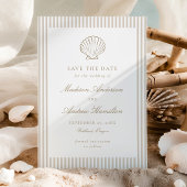 Coastal Sand Stripe Shell Wedding Save the Date