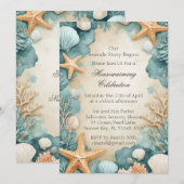 Coastal Sandy Beach Seashells Housewarming Party Kaart (Voorkant / Achterkant)