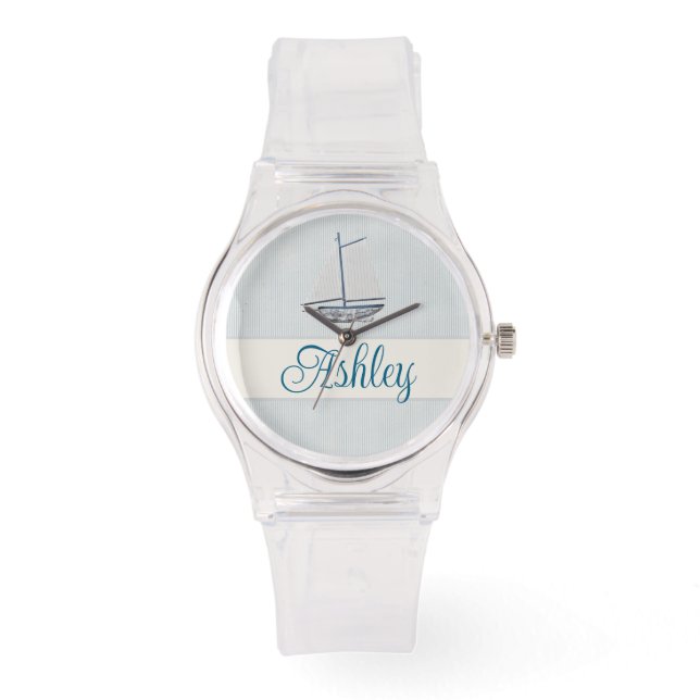Coastal Scrapbook Sailboat Horloge (Voorkant)