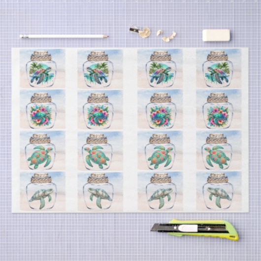 Coastal Sea Turtles in a Jar Decoupage  Tissuepapier (Craft)