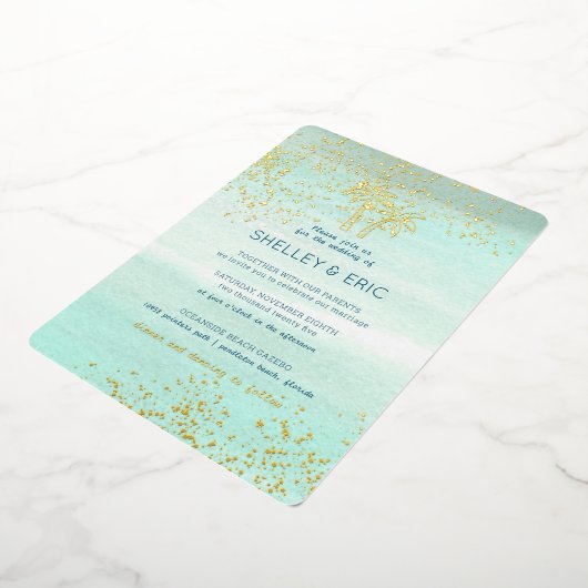 Coastal Seafoam Bruiloft Waterverf Folie Uitnodiging (Gedraaid)
