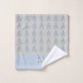 Coastal Seahorse Cameo Blue Cream Strip Monogram (Gant de toilette)