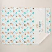 Coastal Seashell Beach House Decor Monogram Sherpa Deken (Voorkant (horizontaal))