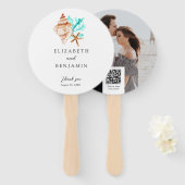 Coastal Seashell Beach Wedding Tropical QR Photo Handwaaier (Voorkant en achterkant)