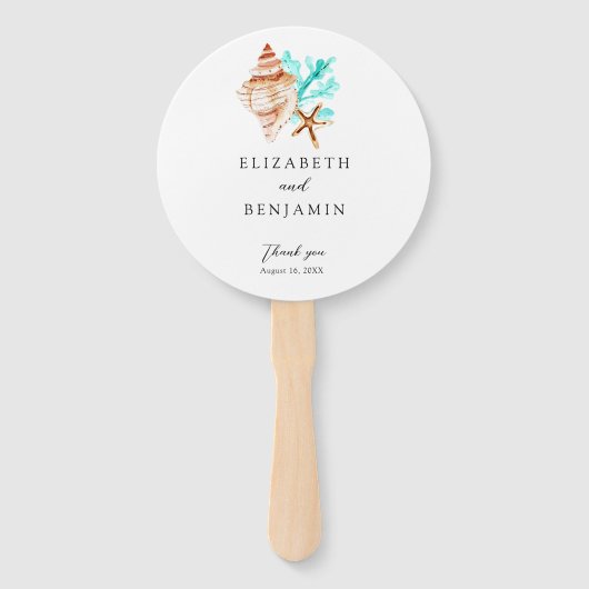 Coastal Seashell Beach Wedding Tropical QR Photo Handwaaier (Voorkant)
