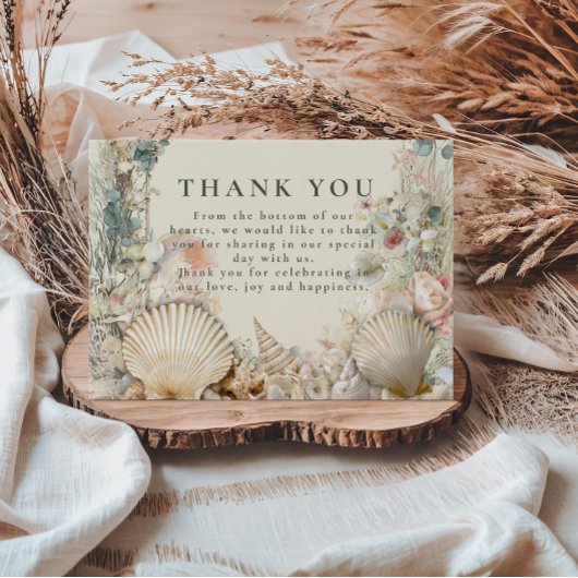 Coastal Seashell Botanical Wedding Bedankkaart