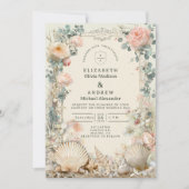 Coastal Seashell Botanical Wedding Kaart (Voorkant)