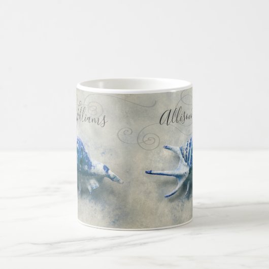 Coastal Seashell Indigo Blue Monogramme Name Koffiemok (Center)