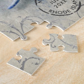 Coastal Seashell Monogram Naam Indigo Blue Legpuzzel (Zijkant)